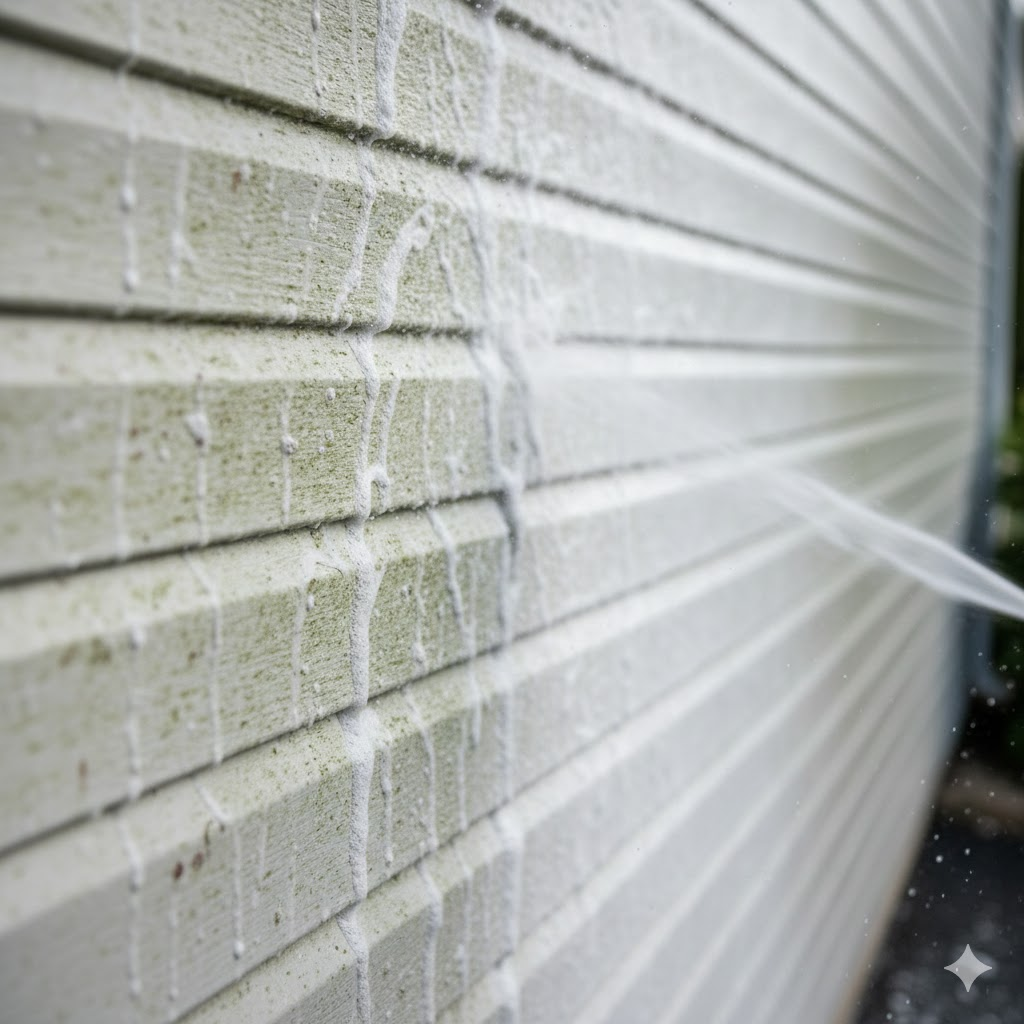 Soft wash exterior cleaning close-up in Gilbert