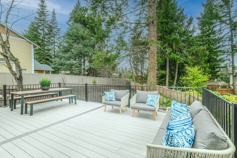 Clean wooden deck in backyard